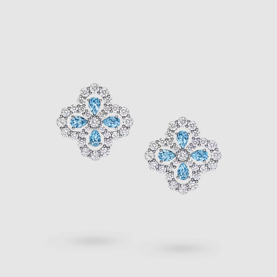 Diamond Loop Full Motif Aquamarine and Diamond Earrings